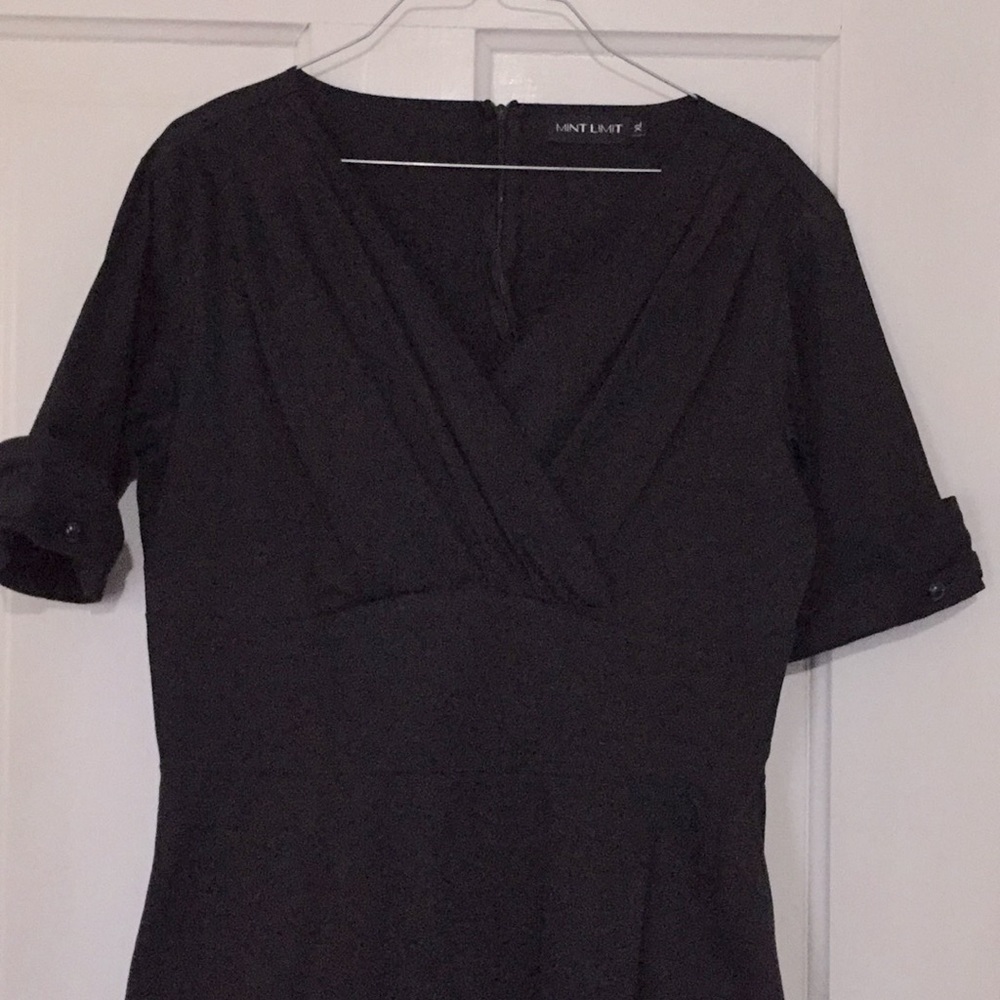 Black short sleeved A-line dress